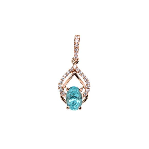 Afghan Paraiba Color Tourmaline Pendant in 14K Rose Gold with Natural Diamonds - Picture 1 of 8